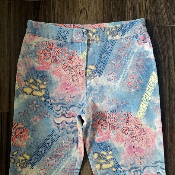 💙 Haggar Pastel Artsy Wide Leg Cotton Pants Size 12 Feminine Floral - Picture 2 of 7